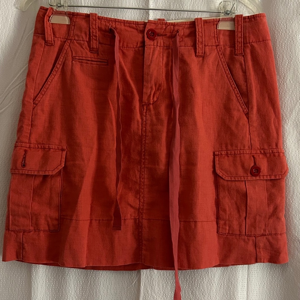 Anthropologie | Paper Boy Women's Red Linen Cotton Cargo Mini Skirt, Size 6
